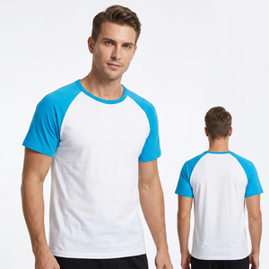 Men's Cotton Raglan Sleeve O-Neck T-Shirt Solid Color Casual Regular Fit Black <b>White</b> Contrast Trim Jersey Knitted <b>Tees</b> - Product Image 1