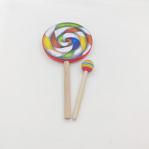 Wholesale Rainbow Spiral Lollipop Hand <b>Drum</b> Natural Wood Handle Orff Percussion Instrument For Toddler Rhythm Sensory - Product Image 4
