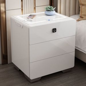 Mesita de noche inteligente con cerradura de huellas dactilares, carga inalámbrica y superficie de vidrio para dormitorio - Product Image 2