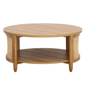 Mesa de Centro Minimalista de Madera de Roble con Acabado Color Miel Claro, Diseño de Almacenamiento con Estante de Ratán, Mesa de Centro Moderna para Sala de Estar - Product Image 3