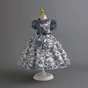 女の子プリンセスフラワードレスジャケット + バッグコスチューム誕生日子供レースドレスピンクオレンジ服弓 - Product Image 2