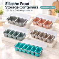 Boîte de rangement alimentaire en silicone multi-compartiments avec couvercle, 2 à 6 sections, réutilisable, pour fruits et collations