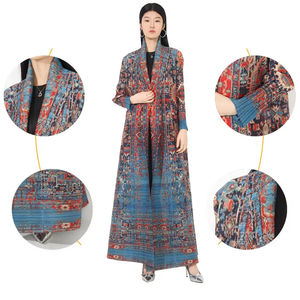 New Wrinkle Fashion Print Langer Mantel für Frauen 2025 Frühling Neuer Kragen Lose Große Langarm Elastische Robe - Product Image 4