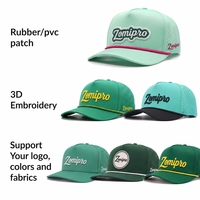 Casquette de golf personnalisée à 5 panneaux avec cordon, casquette de baseball avec logo en patch de caoutchouc, casquette en polyester perforé découpé au laser et imperméable pour le golf