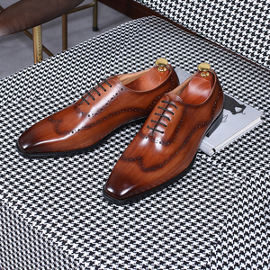 Chaussures Oxford pour hommes, entièrement broutées à la main, en cuir pleine fleur de qualité supérieure, style italien, patine, pour occasions formelles et mariages - Product Image 2