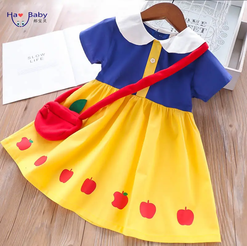 Hao Baby Instagram Hot Style Princess Dress Summer Fashion Korean Girl Set Handmade Outfit Print Dress Child Apple Bag Dress