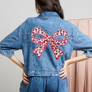 Patch brodé thermocollant grand format 28 cm motif nœud Saint-Valentin amour Xoxo Bemine pour T-shirts et sweats à capuche - Product Image 4