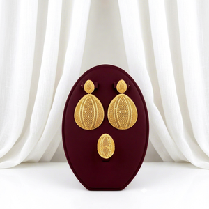 NX Everton Women's 24K Gold Plated Water Drop <b>Earring</b> And Ring Set Vintage Party Jewelry Alloy Fashion Set - Product Image 1