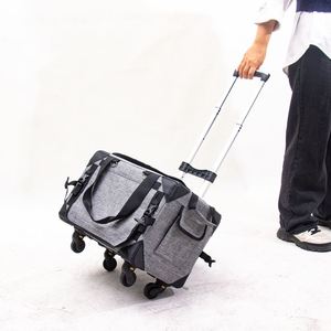 Custom Logo Breathable Mesh Large Capacity Pet Dog Cat Bag Soft Sided Stainless Steel Frame Pet Crate With Trolley - Product Image 5