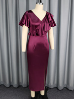 Vêtements de mode Ocstrade robes de soirée à fente bordeaux robes de soirée pour femmes col en V à volants manches courtes robes de soirée grande taille pour femmes