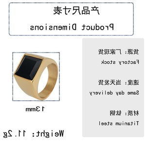yunnique Men's <b>Gold</b> Steel Color Geometric <b>Ring</b> Black Gemstone Bezel Setting Jewelry Gift - Product Image 2
