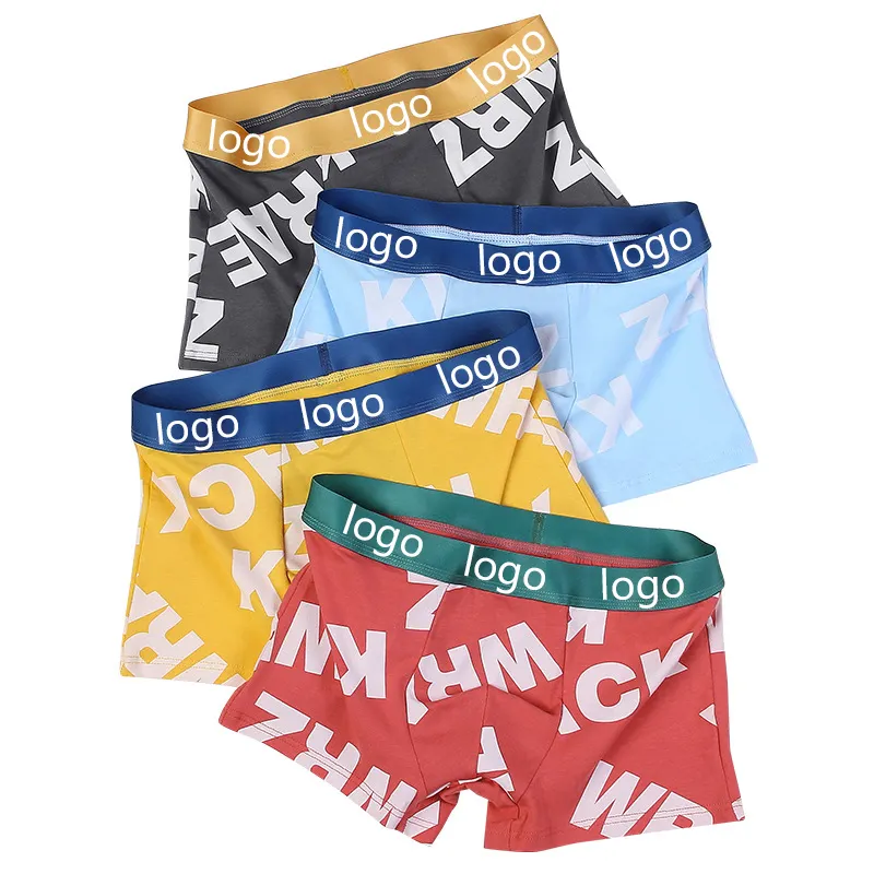 Grafische Mode Print Heren Boxershort Katoenen Onderbroek Aangepast Logo Rond Tailleband Private Tags Voor Heren