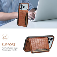 Funda para Teléfono con Soporte y Ranuras para Tarjetas, Diseño de Piel Sintética con Patrón de Cocodrilo, Compatible con Apple Series 18/17/16/15/14/13/12