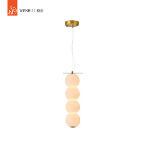 Lampe suspendue en forme de globe empilé en albâtre espagnol, en laiton, pour hôtel, villa, chambre, salon. - Product Image 4