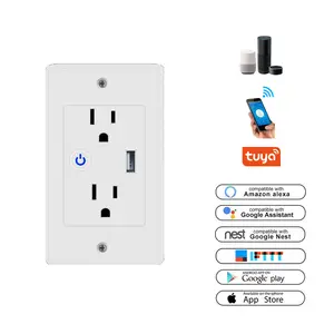 LEDEAST Tuya Smart Life US Standard Double Socket With USB Alexa Google Voice Control WIFI Smart Socket