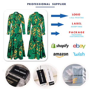 C8565 Último diseño Moda Otoño Vestidos Mujer Casual Solapa Correa Estampado Manga larga Vestido largo Mujer Camisa Vestido - Product Image 4