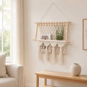 Nuova Borsa a Rete in Cotone Tessuta a Mano Stile Bohemien con Motivo a Quadri, Perline in Legno, Personalizzabile, per Bambole e Oggetti, con Nappe, Decorazione Murale di Halloween - Product Image 2