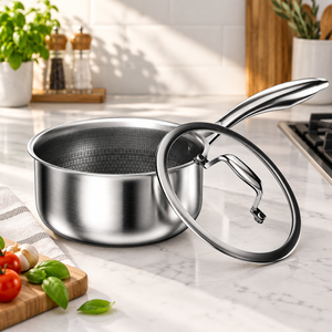 Wok de acero inoxidable 316 al por mayor del fabricante con tapa y caja de color, sartén antiadherente sin recubrimiento, sartén para saltear tipo panal - Product Image 3