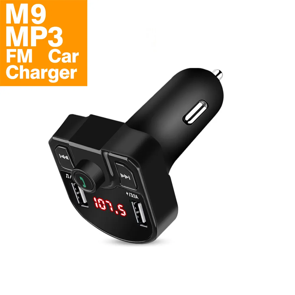 M9 LED digital tampilan daya, nirkabel BT 4.2 5.0 bebas genggam peralatan mobil pemancar FM pemutar MP3 pengisi daya USB ganda