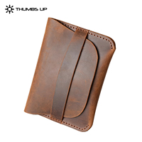 Tarjetero Delgado de Cuero Crazy Horse con Bloqueo RFID Personalizado THUMBS-UP para Hombre