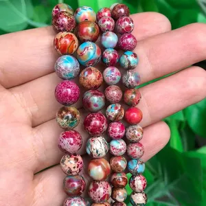 Cuentas Redondas de Jaspe Natural de Sedimento Marino, Color Rojo Imperial, Modelo F19217, para Fabricación de Joyería, Collar Hecho a Mano, 6/8mm, KUOYU - Product Image 1