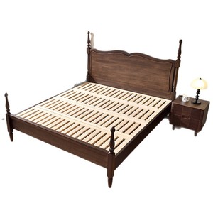 French Vintage Solid Wood <b>Bed</b> 1.8M Platform Black Walnut Hand Carved Master Bedroom <b>Double</b> <b>Bed</b> - Product Image 1