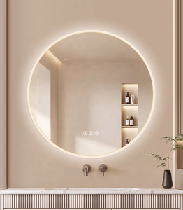 Yuvarlak ışıklı akıllı banyo aynası LED gümüş duvar aynası dokunmatik ekran ile makyaj masası aynası otel ve ev kullanımı için - Product Image 6