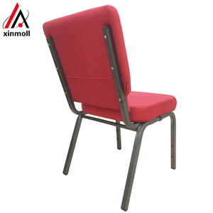 Chaise de culte en métal rouge avec logo personnalisé et poche arrière dans un cadre argenté, prix de gros - Product Image 3