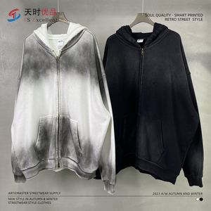 Men's Retro Old Fashion <b>Hoodie</b> High Quality Custom Embroidery 3D Oversize Loose Wash <b>Thin</b> Style Long Dirty Dyeing Print - Product Image 1