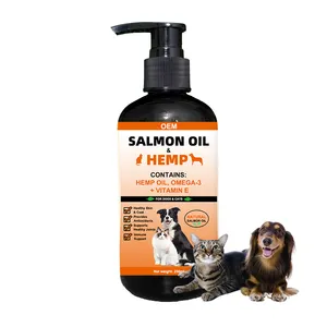 Minyak Salmon dengan rami untuk anjing kucing kaya Omega 3-6-9 Vitamin biji rami menenangkan kecemasan menghilangkan stres suplemen sendi pinggul