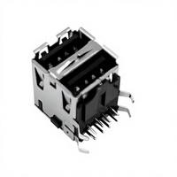 Connecteur femelle USB 2.0 double couche Foxconn UB1112C-8FDE-4F, type A à broches angulaires, montage horizontal, bord roulé, à ressort