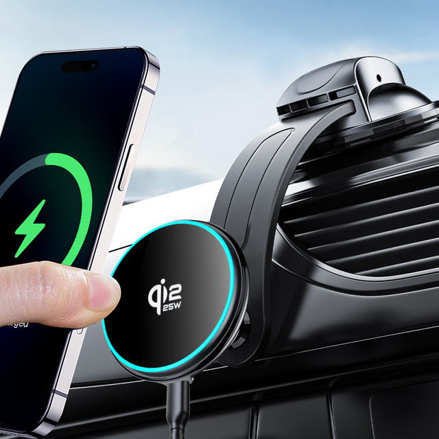 QI 2.2 25W Magnetic Wireless Charging Car Phone Holder 360°Rotatable Phone Mount Fast Charge Flexible Arm Custom Logo Acceptable