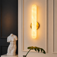 Applique murale LED moderne minimaliste en laiton et albâtre, blanc chaud 3000K, pierre naturelle nuage, pour chambre, salon, couloir, hôtel, villa