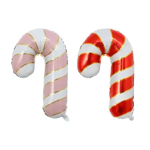 Wholesale Christmas Party Supplies Red Cane crutches Shaped Kids Toy Inflatable Foil Balloons Globos for Christmas New Year