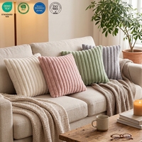 Housse de coussin carrée 45*45cm pour l'hiver, coussin de canapé chaud pour la décoration, housse de coussin moderne rayée en fausse fourrure de lapin