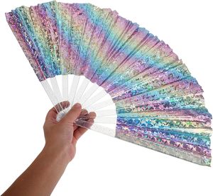 Éventail pliant de 13 pouces à surface réfléchissante holographique, aux couleurs vives et brillantes, pour fêtes, mariages et festivals de musique - Product Image 3