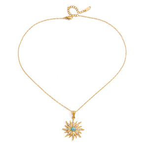 Collar con Colgante de Sol, Chapado en Oro, con Piedra Turquesa y Cristal en Forma de Estrella, para Uso Diario, Regalo, Joyería - Product Image 5