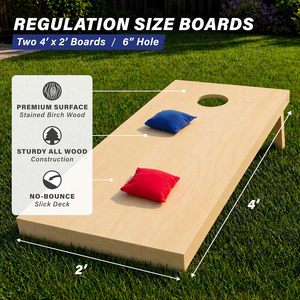 Jeu de <span class=keywords><strong>cornhole</strong></span> interactif d'extérieur personnalisé en bois, planche de 4x2 pieds en bois massif taille réglementaire avec 8 sacs de billes et sac de transport - Product Image 3
