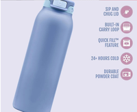 Nouvelle conception, bouteille d'eau de sport en acier inoxydable à double paroi isolée sous vide avec couvercle à bouche large et verrouillage, graduée