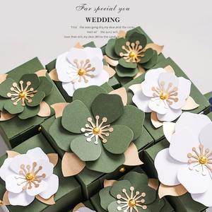 Caja de Regalo de Papel para Dulces de Boda, Estilo Bosque, Verde, Cuadrada, Tridimensional, con Flores, Recuerdos de Boda para Invitados - Product Image 6
