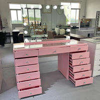 Table de maquillage moderne en bois avec tiroirs, éclairage LED et miroir en verre