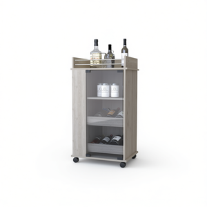 Carrito de bar con puerta de vidrio Light Gray Willow Park, con portabotellas y ruedas, juego para servir bebidas - Product Image 1