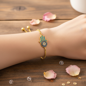 Bracelet en Zircon doré, en forme de Hamsa, bijou avec pierres décoratives, coloré, Bijouterie - Product Image 3