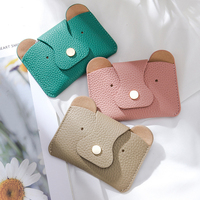 Porte-cartes en cuir PU motif litchi, mini-portefeuille portable pour cartes de crédit et d'identité, avec boucle, sac à monnaie tendance pour femme - Grande Vente
