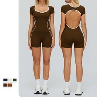 Combinaison de sport une pièce sans couture, dos évidé, coupe ajustée, effet seconde peau, couleurs contrastées pour la course, l'entraînement et le yoga Femme 2501