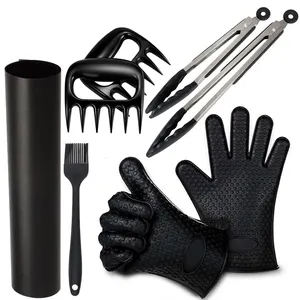 Yongli Non-Stick Smoker Accessories Cooking Grill Mats BBQ Brush Tongs Silicone Heat Resistant Grilling Gloves BBQ Tools