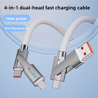 Kabel Pengisian Cepat 4-in-1 100W Tipe-C dengan Indikator Lampu, Bahan Zinc Alloy, Nylon, Konduktor Tembaga Murni untuk iPhone 14/15/16/17