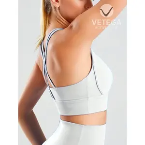 Soutien-gorge de sport sans armatures pour femme, maintien élevé, avec dos croisé, design à bretelles, rembourré, avec coussinets amovibles, blanc - Product Image 5