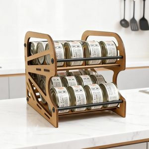Support en bois à 2 niveaux pour aliments pour chats, organisateur de rangement pour boîtes de conserve, pour aliments pour animaux de compagnie, utilisation sur bureau, cuisine, armoire, garde-manger - Product Image 2