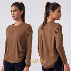 Nuevo estilo con cordón ajustable en ambos lados Casual suelto deportes Fitness Yoga manga larga mujeres Top camisetas - Product Image 3